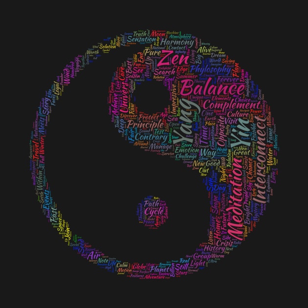 Yin Yang Philosophy Silhouette Shape Text Word Cloud by Cubebox