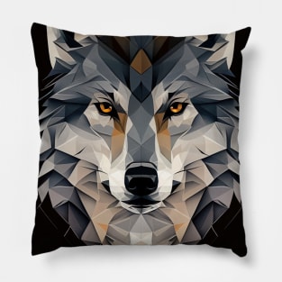 Triangle Grey Wolf - Abstract polygon animal face staring Pillow