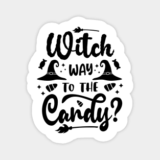 halloween witch way to the candy text art design Magnet