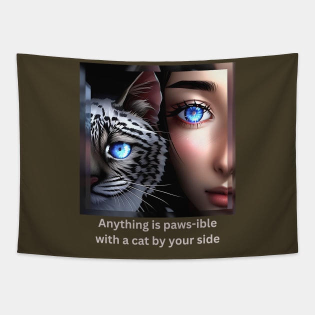 Anything is paws-ible with a cat by your side (girl+cat) Tapestry by PersianFMts