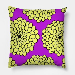 Large Flowers Print - Yellow Purple Pillow