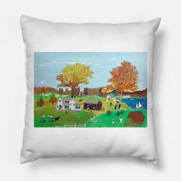 Grandma Moses Early Fall Art Print 1951 Anna Mary Robertson Naïve Art Primitivism Pillow by ZiggyPrint