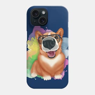 Corgi with sunglasses. Corgi lover. Multicolored watercolor stains Phone Case