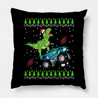 T Rex Monster Trucks Boys and Girls Santa Saurus Christmas Kids Boys Men Ugly Sweater Pillow