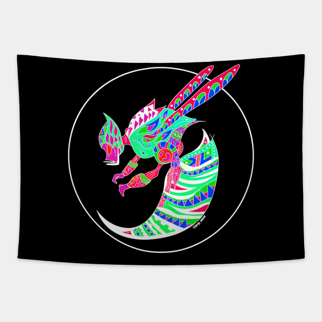 wonderfull killer bee in tribal of color rainbow neon ecopop art Tapestry by jorge_lebeau