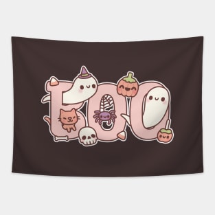 Boo Cute Ghosts Spider Pumpkin And Cat Halloween Greeting Tapestry