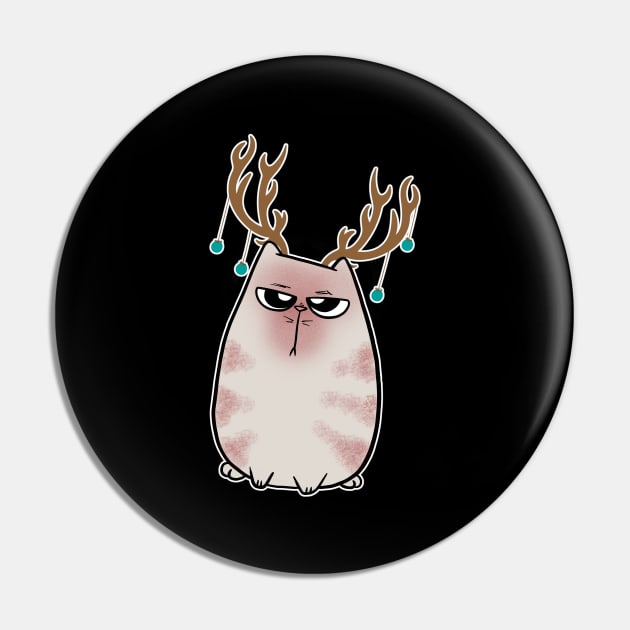 Angry Christmas Cat Reindeer Antlers Pin by Wanderer Bat