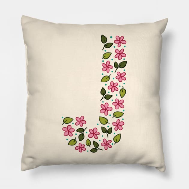 Floral Monogram Letter J Pillow by SRSigs