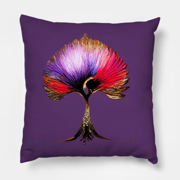 tree, flower, rose, gold, silver, red, purple, peacock Pillow by AnnaMartaFoley