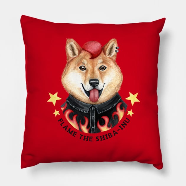 Watercolor Flame the shiba-inu Pillow by fears