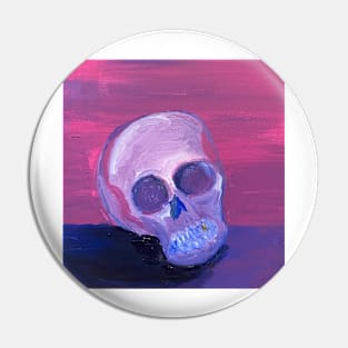 Skull in pink and blue with gold tooth Pin