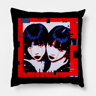 3D Effect Glitch Pixel Art Cybergoth Banged Twins Choke Pillow