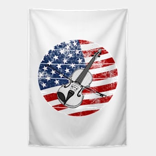 Violin USA Flag Violinist Musician 4th July Tapestry