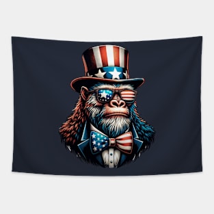 Bigfoot Uncle Sam Hat Sunglasses American Flag 4th of July Tapestry