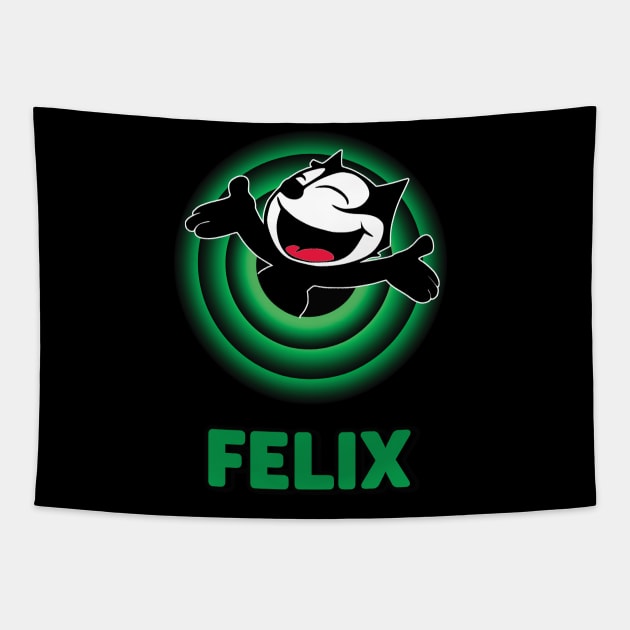 Felix the Cat Cartoon Cat Arms Outstretched Green Vintage Retro Tapestry by VogueTime