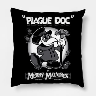 Merry Maladies - Vintage Cartoon Plague Doctor - Rubber Hose Pillow