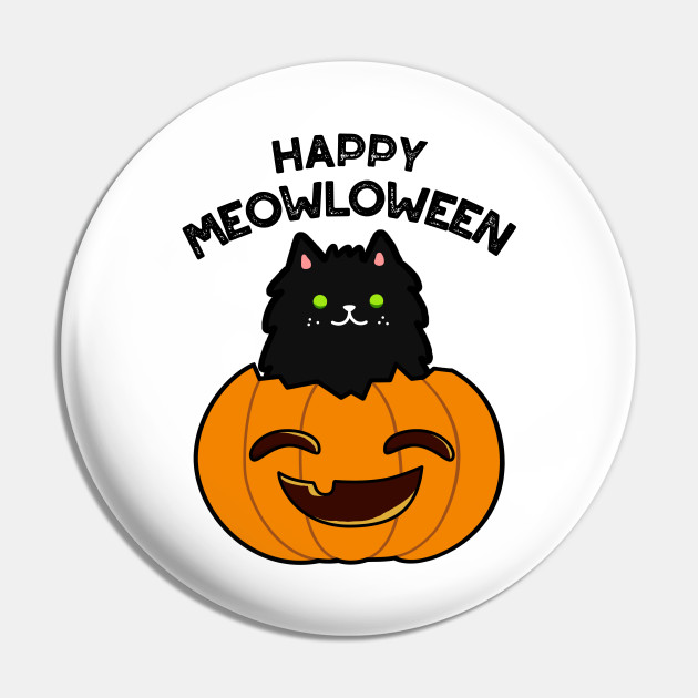 Meowloween Cute Halloween Cat Pumpkin Pun Halloween Pun Pin