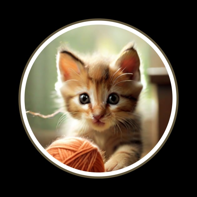 A playful kitten chasing a ball of yarn. by benzshope