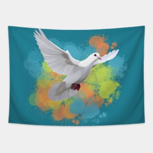 Flying White Dove Colorful Paint Splatter Tapestry