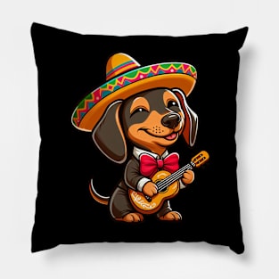 Dachshund Mariachi Guitar Cinco de Mayo Celebration Pillow