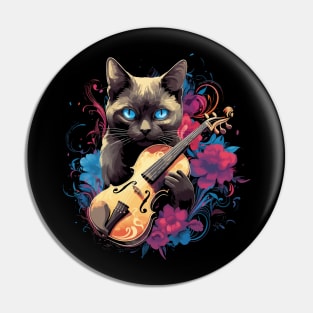 Tonkinese Cat Playing Violin Pin