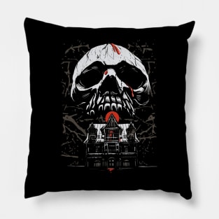 Haunted House Skull Goth Design Pillow