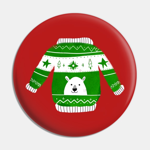 Cute Ugly Christmas Sweater Bear Pin by bruxamagica