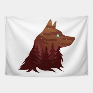 Brown wolf colorful landscape Tapestry