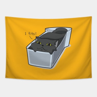 Cute black cat in a container funny design Tapestry