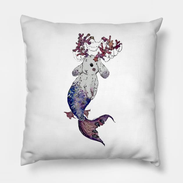 Coral Jackalope Mermaid Bunny Pillow by aquabun