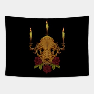 Roses and candles - Gothic cat skull Tapestry