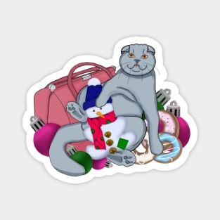 Cute cat congratulates Merry Christmas and New Year Magnet