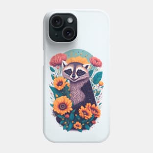 Cheerful Raccoon Amidst Colorful Blooms Phone Case