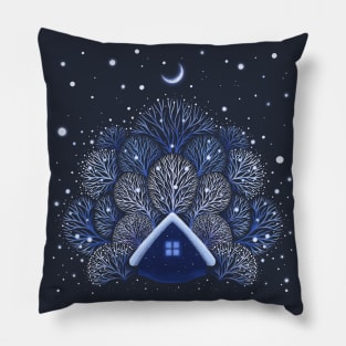 Tiny House - Snowy Night Pillow