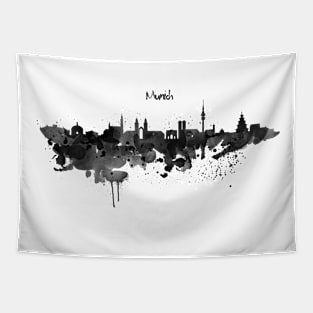 Munich Black and White Skyline Silhouette Tapestry