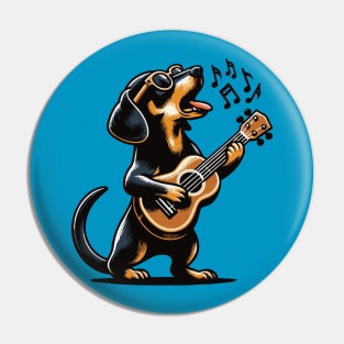 Dog Playing Guitar Singing Dachshund Wiener Dog Funny Pin