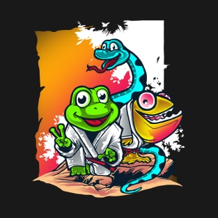 Kung fu Frog Snake and gecko reptiles colorful vibrant graphic T-Shirt