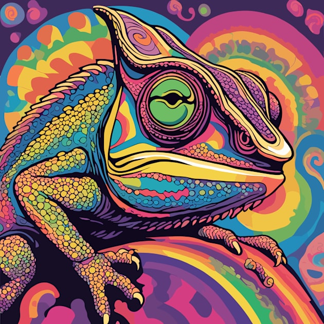 Hippie Trippy Chameleon. Kids T-Shirt by Souls.Print