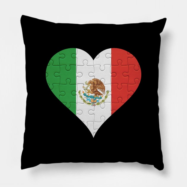 Mexican Jigsaw Puzzle Heart Design - Gift for Mexican With Mexico Roots Pillow by Country Flags