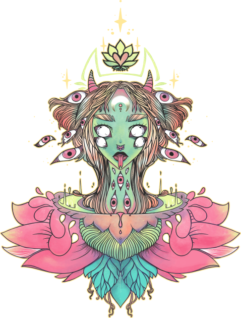 Sacred Lotus Flower Monster Girl Kids T-Shirt by cellsdividing