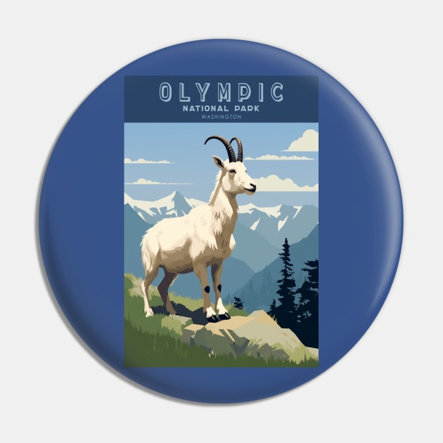 Olympic National Park Vintage Travel Poster Pin by GreenMary Design