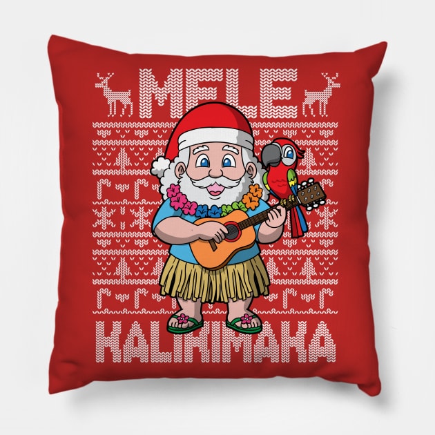 Mele Kalikimaka Hawiian Christmas Santa Pillow by E