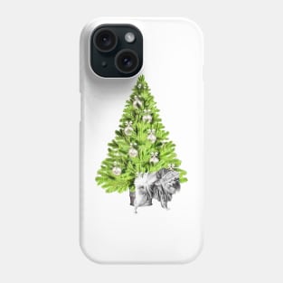 Pomeranian Dog Christmas scene with Christmas tree and Santa hat Phone Case