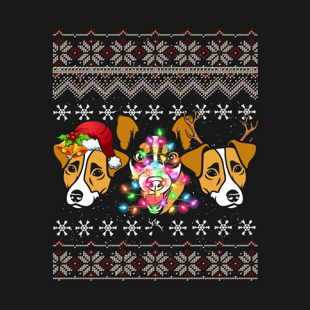 Discover Funny Christmas Jack Russell Gift Cute Lights Santa Hat Three Dogs - Jack Russell - T-Shirt