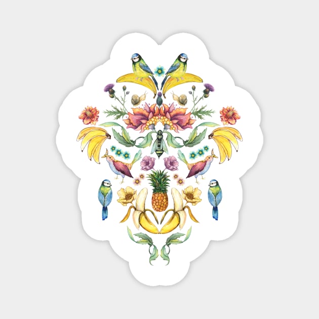 Jugend goes bananas - Bird and Fruit pattern Magnet by linnw