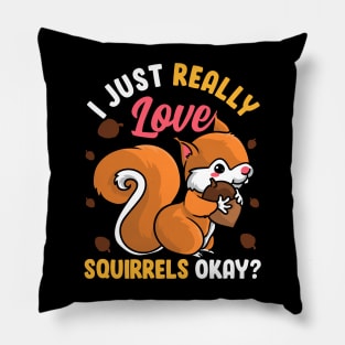 I Just Really Like Squirrels Ok? Funny Squirrel Design Tee Pillow