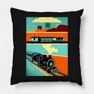 POSTER STYLE POPART GREEN AND BLUE STEAM TRAIN Pillow