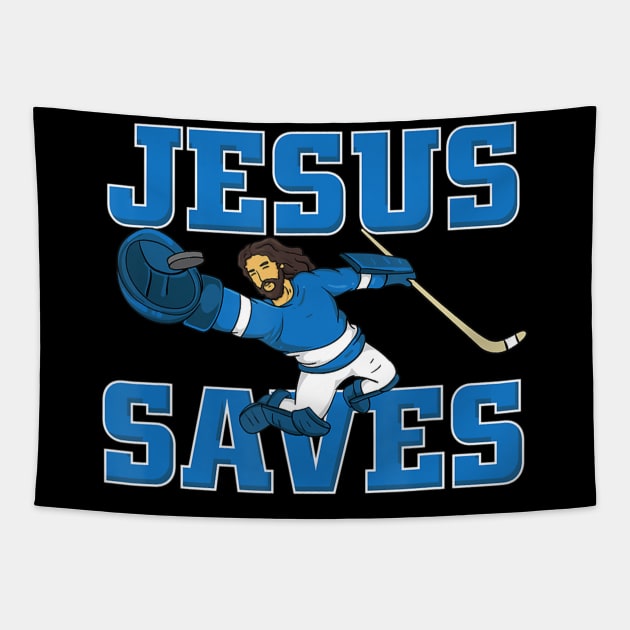 Jesus Saves fun Hockey Goalie Tee Gift Tapestry by HaroldKeller