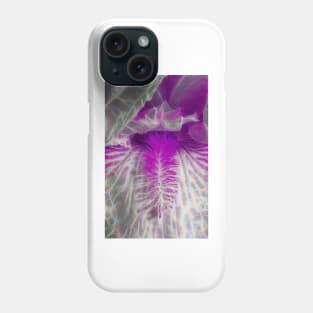 closeup of the central part of a iris with beard in full bloom in shades of white and purple colours Phone Case