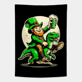 Irish Fantasy: Leprechaun Astride T-Rex Celebration Shirt for St. Patrick's Tapestry